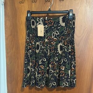 Floral Print Skirt - Black, Green, Brown